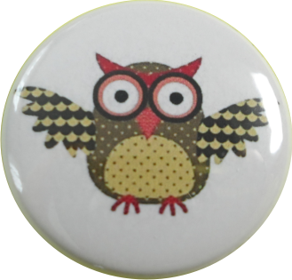 Owl badge yellow brown flying